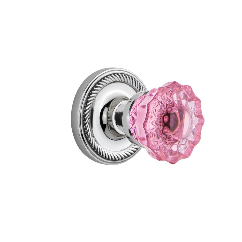 Nostalgic Warehouse ROPCRP Colored Crystal Rope Rosette Interior Mortise Crystal Pink Glass Door Knob in Bright Chrome
